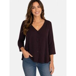 New Boden Button Front V-Neck Cardigan Top Size 18 US Black 3/4 Sleeve Preppy